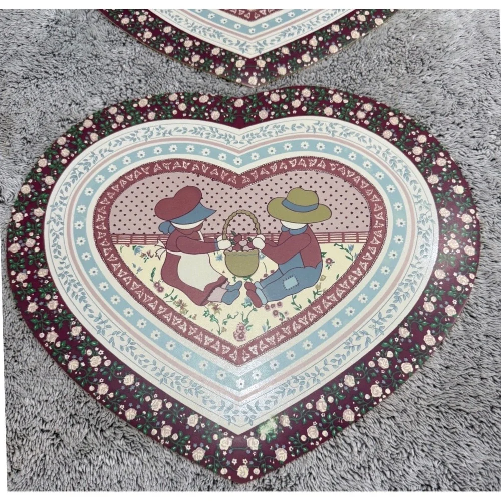 Vintage Town & Country Heart Placemats Set 4 Vinyl Cottagecore Grannycore